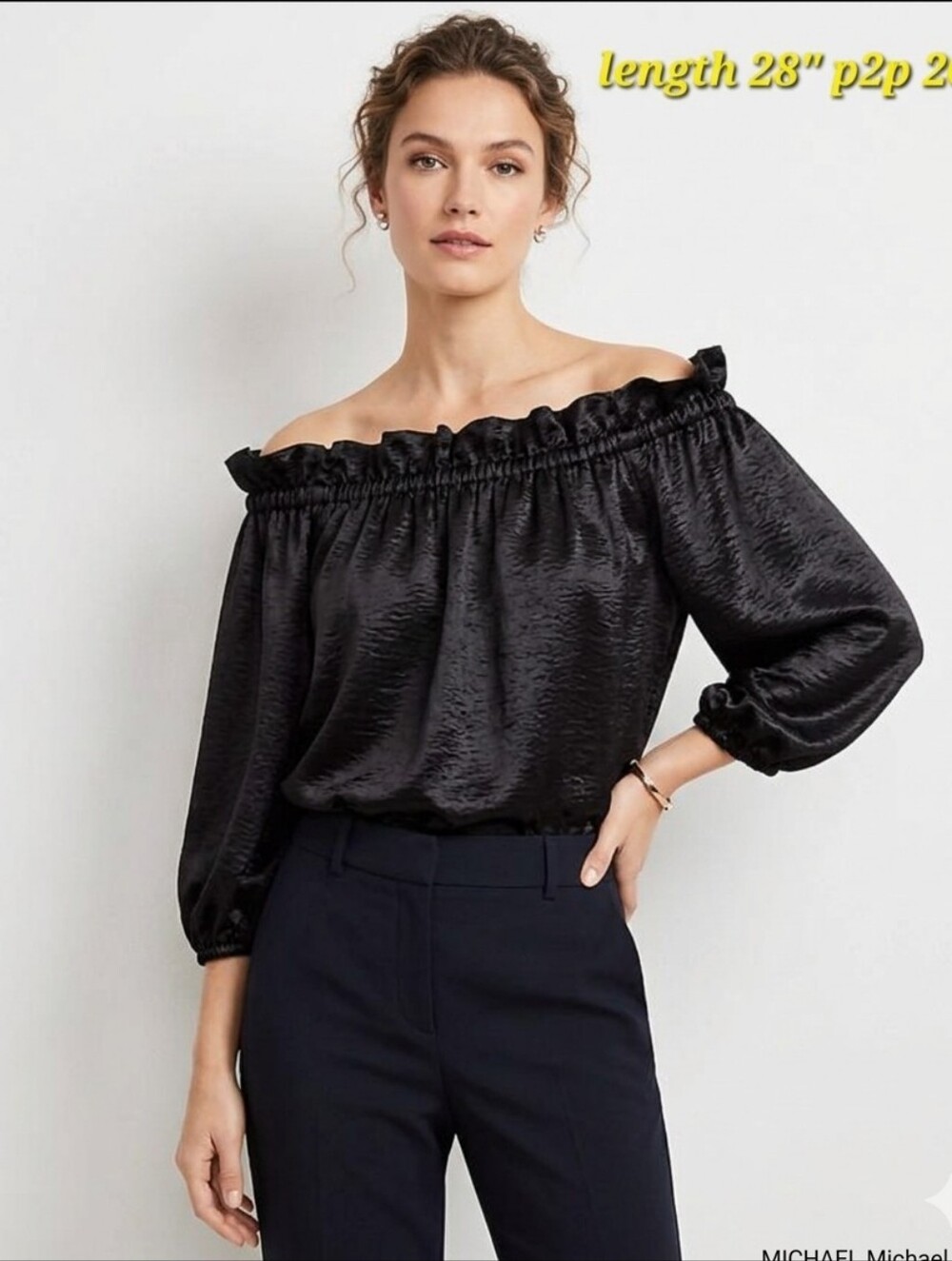 Michael Kors Black Ruffle-Neck Satin Blouse